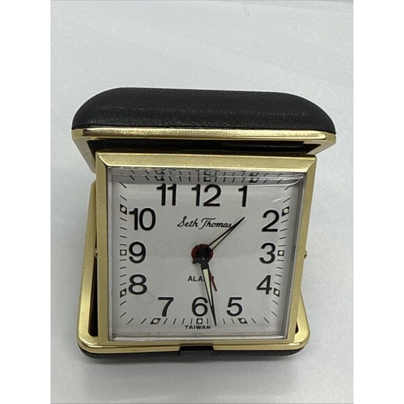 Vintage Equity Travel Alarm Clock Fold Up Style Black Case Works Glow In Dark - Picture 2 of 11